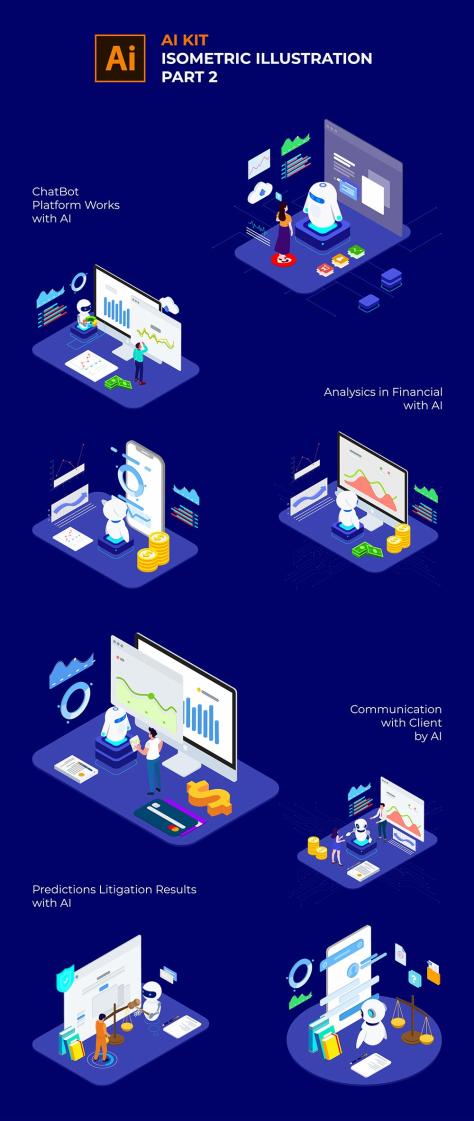 16个 2.5D等距 AI 人工智能、机器人插画 .ai素材下载