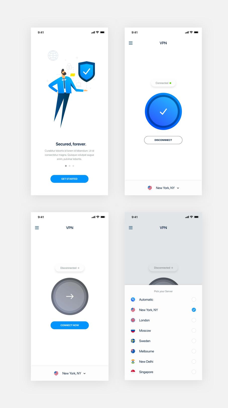 VPN 服务类app ui sketch资源分享
